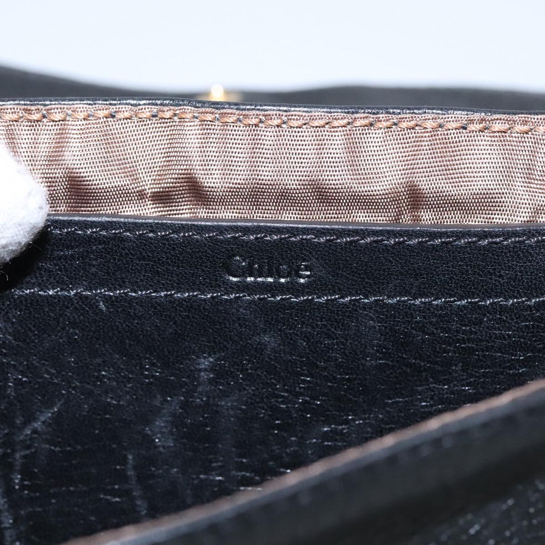 Chloe Lily Hand Bag Leather 2way Black Gold yk15964
