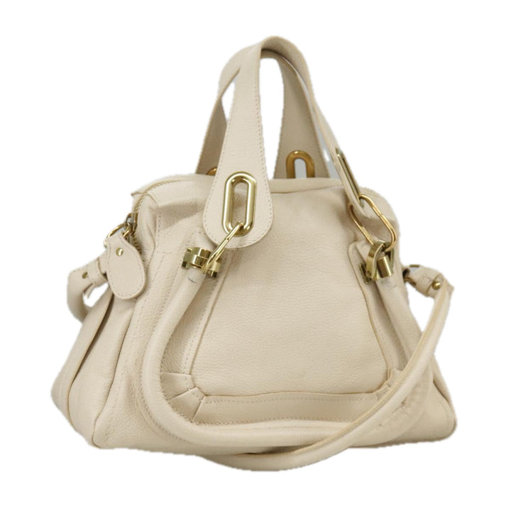 Chloe Paraty Hand Bag Leather 2way Beige Gold yk16082