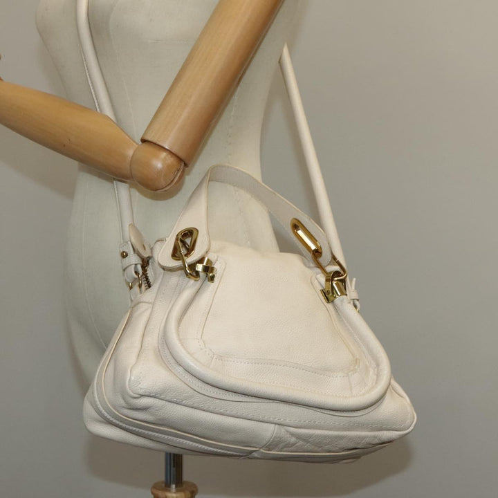 Chloe Paraty Hand Bag Leather 2way Beige Gold yk16082