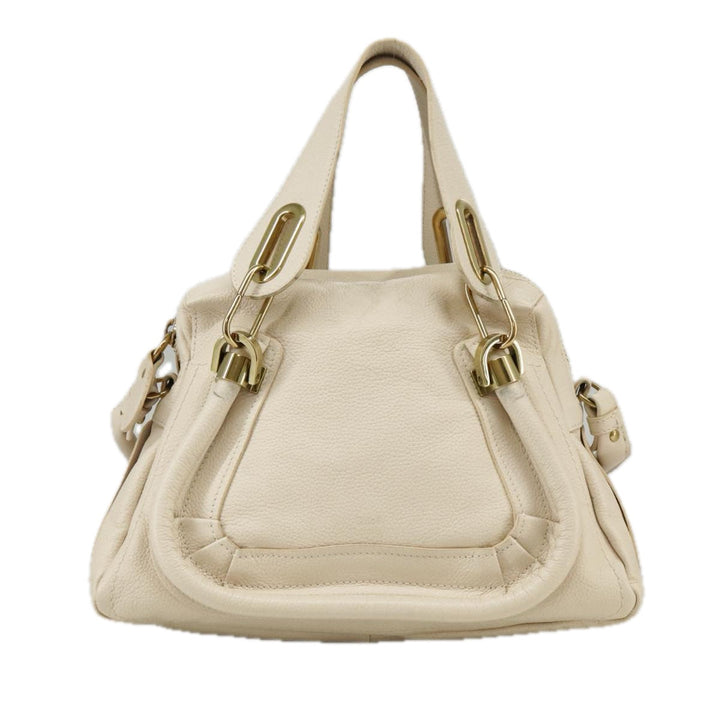 Chloe Paraty Hand Bag Leather 2way Beige Gold yk16082