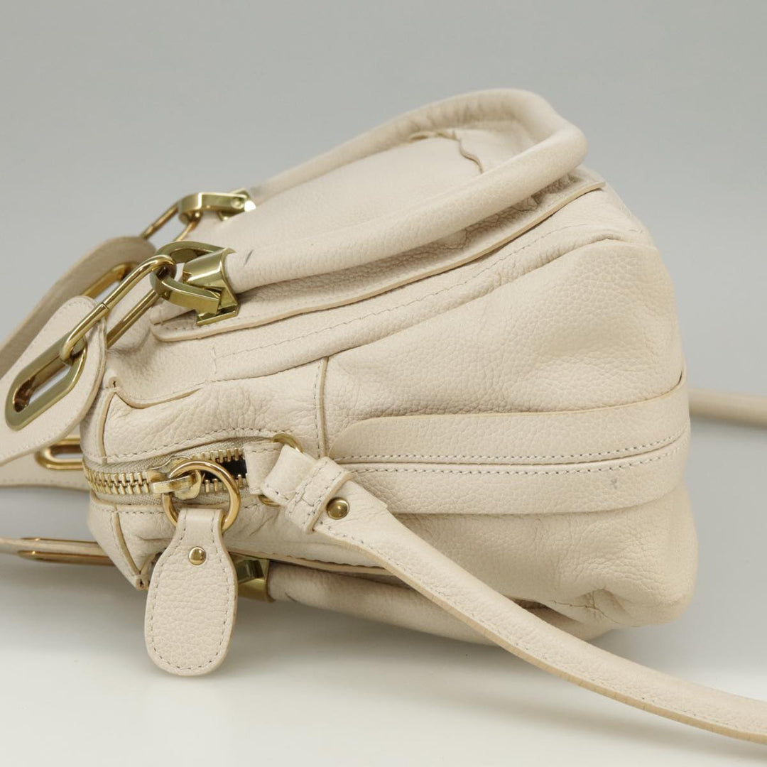 Chloe Paraty Hand Bag Leather 2way Beige Gold yk16082