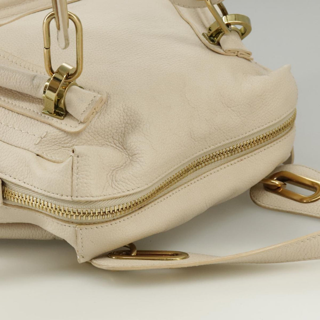 Chloe Paraty Hand Bag Leather 2way Beige Gold yk16082