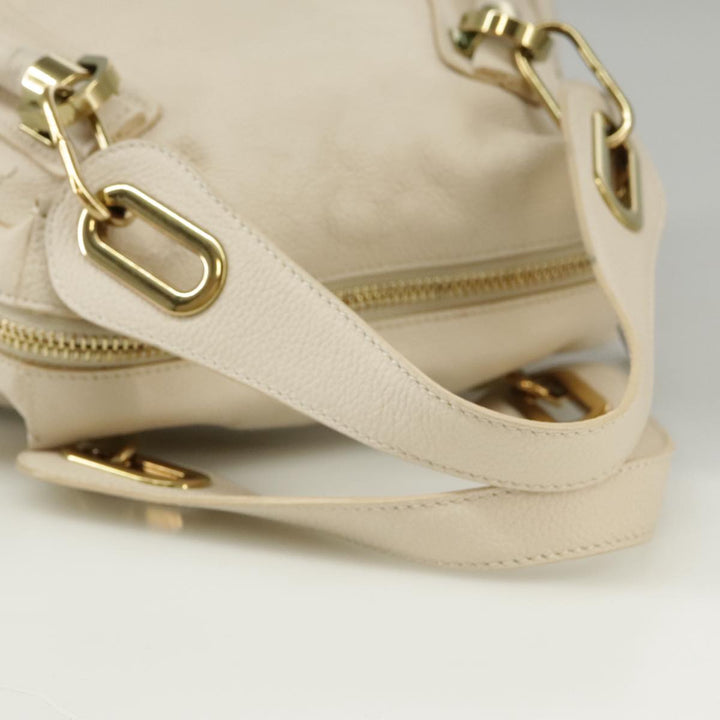 Chloe Paraty Hand Bag Leather 2way Beige Gold yk16082