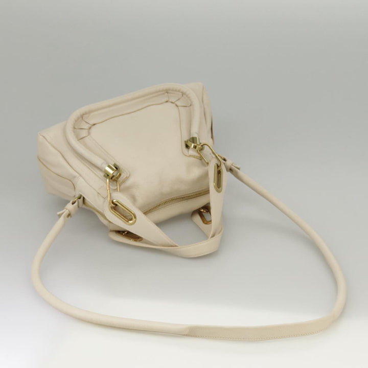 Chloe Paraty Hand Bag Leather 2way Beige Gold yk16082