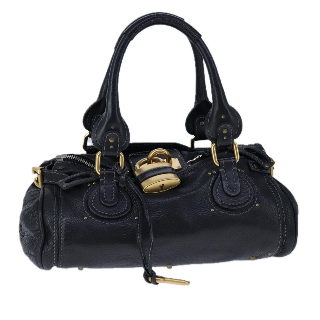 Chloe Paddington Hand Bag Leather Black Gold Silver yk16230