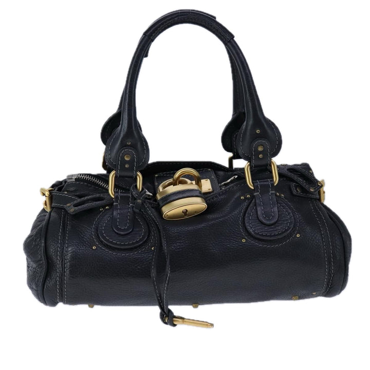 Chloe Paddington Hand Bag Leather Black Gold Silver yk16230