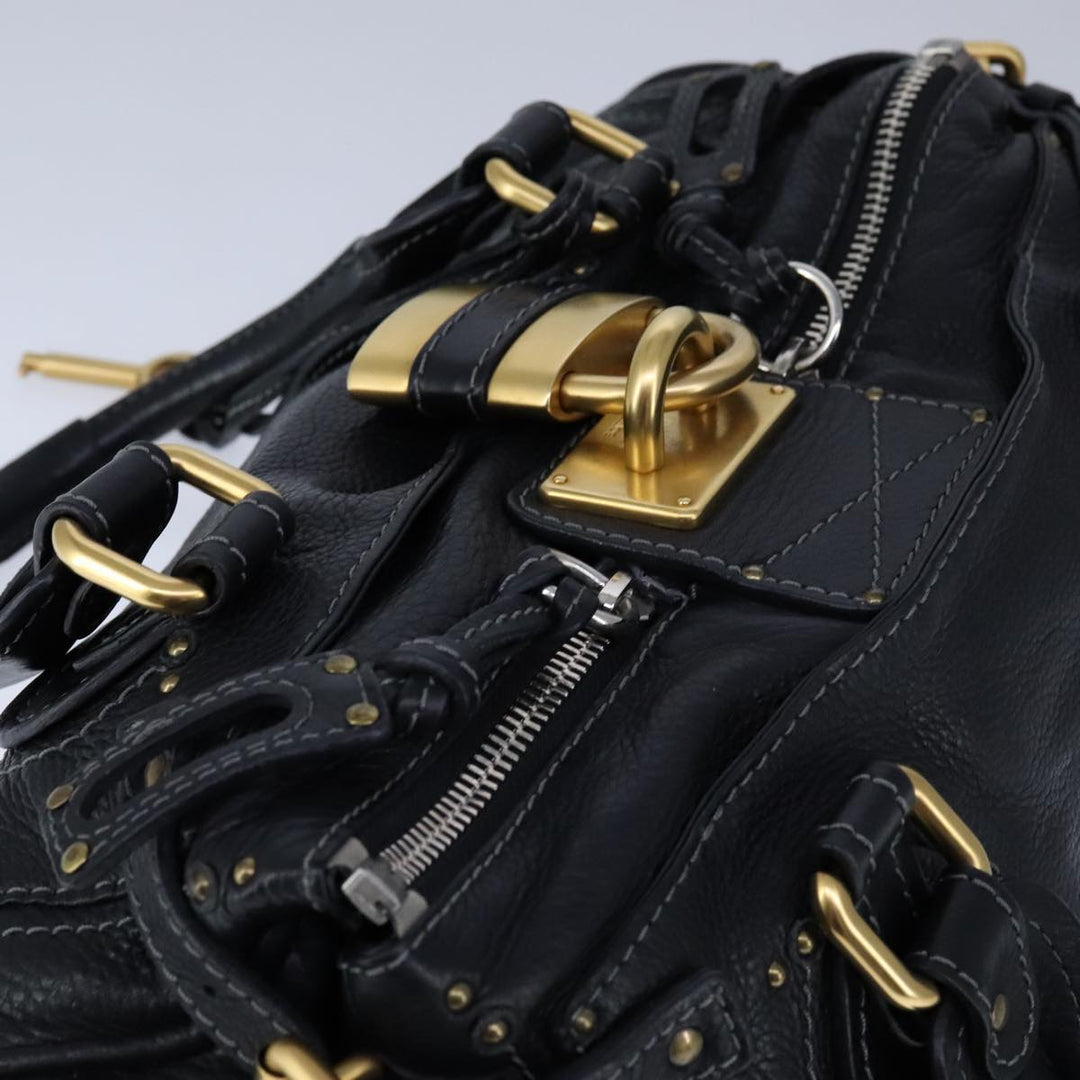 Chloe Paddington Hand Bag Leather Black Gold Silver yk16230