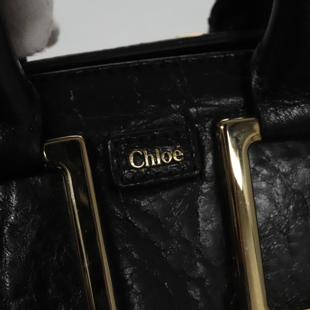 Chloe Etel Hand Bag Leather 2way Black Gold yk16356