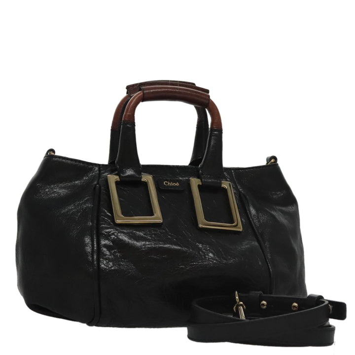 Chloe Etel Hand Bag Leather 2way Black Gold yk16356
