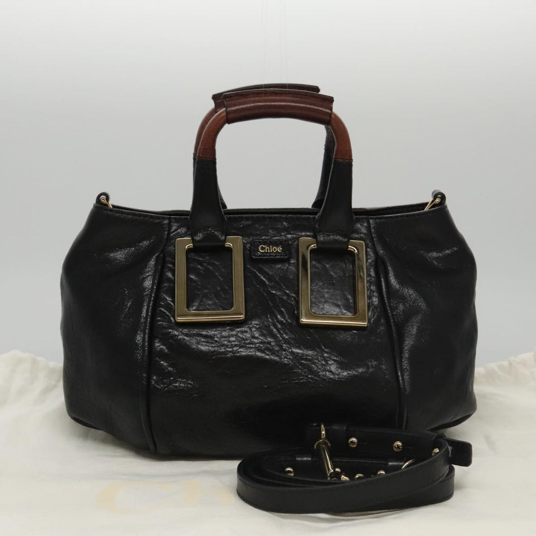 Chloe Etel Hand Bag Leather 2way Black Gold yk16356