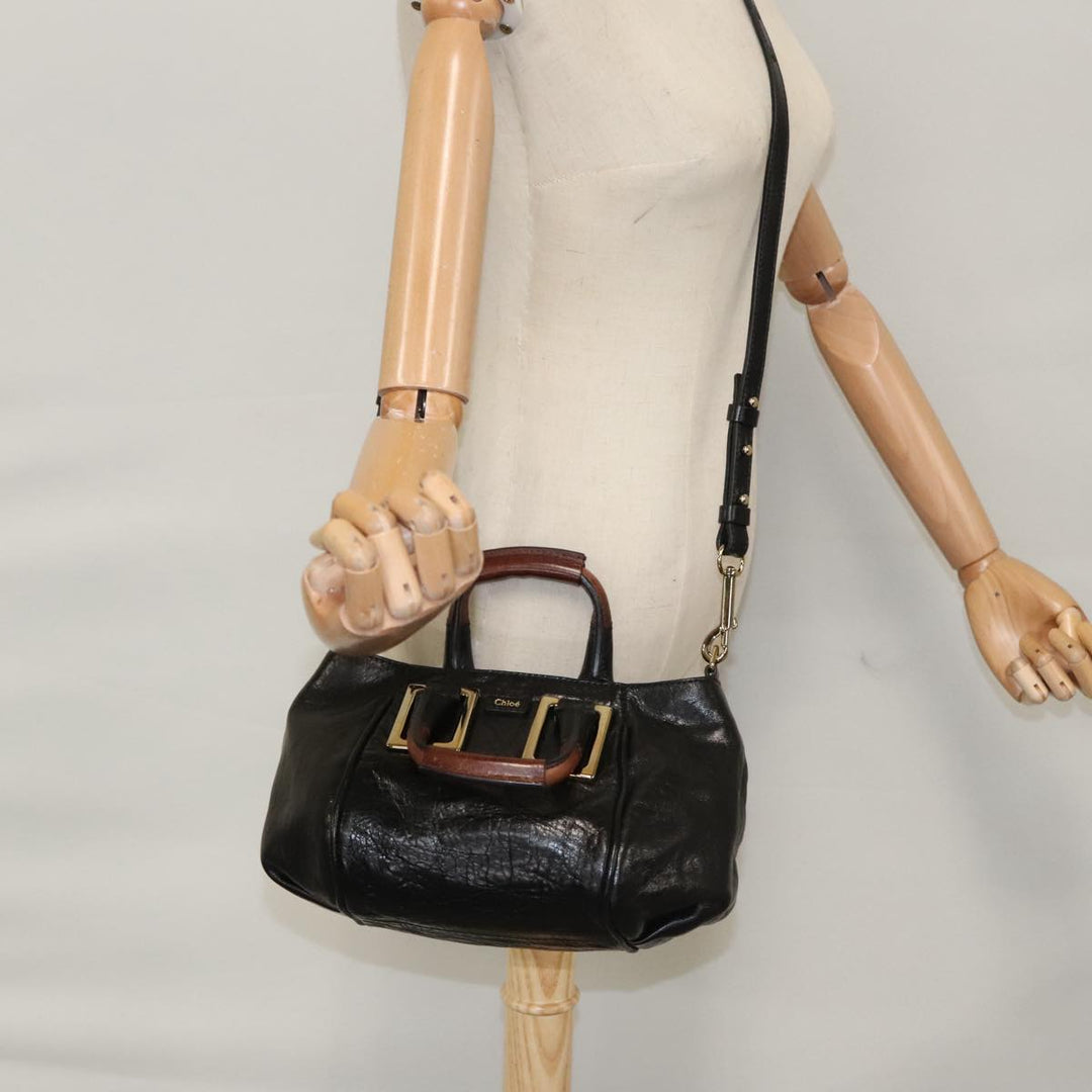 Chloe Etel Hand Bag Leather 2way Black Gold yk16356
