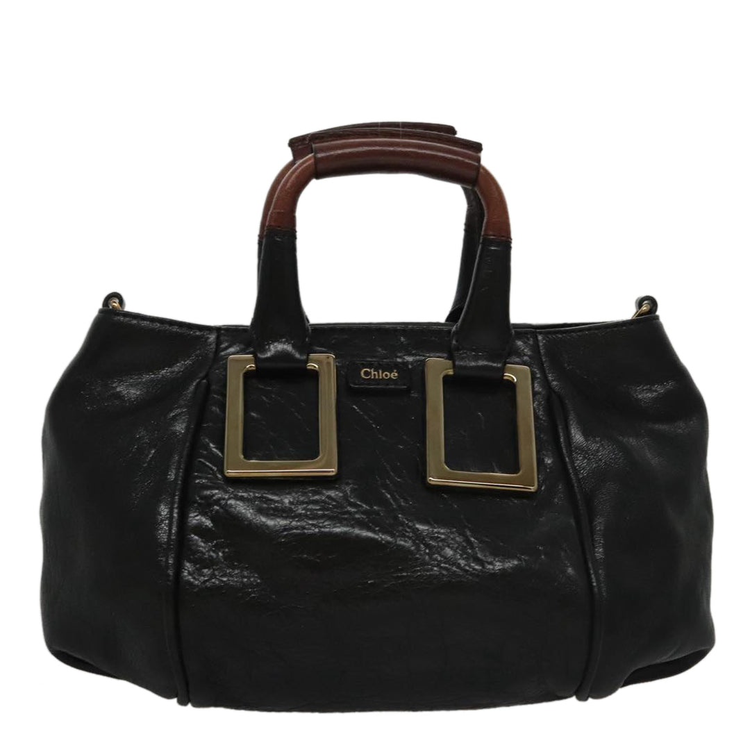 Chloe Etel Hand Bag Leather 2way Black Gold yk16356