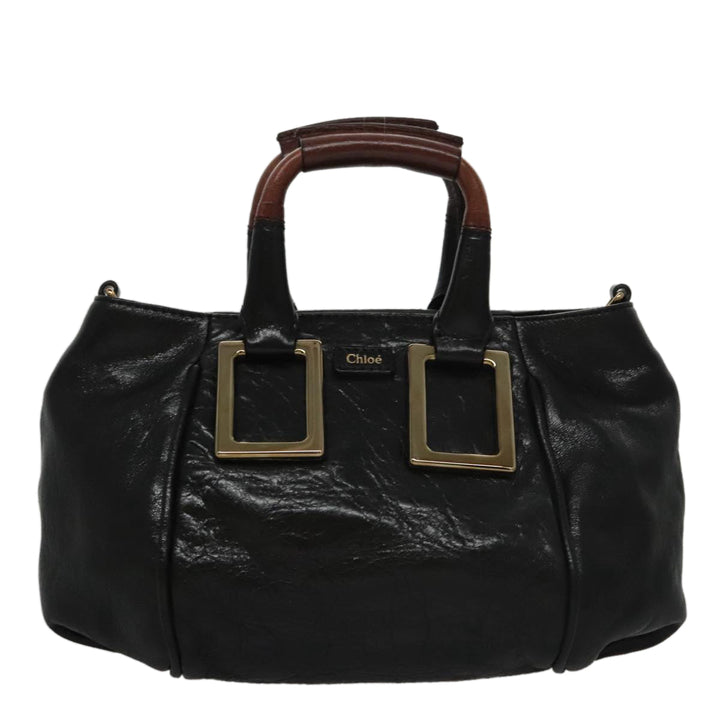 Chloe Etel Hand Bag Leather 2way Black Gold yk16356