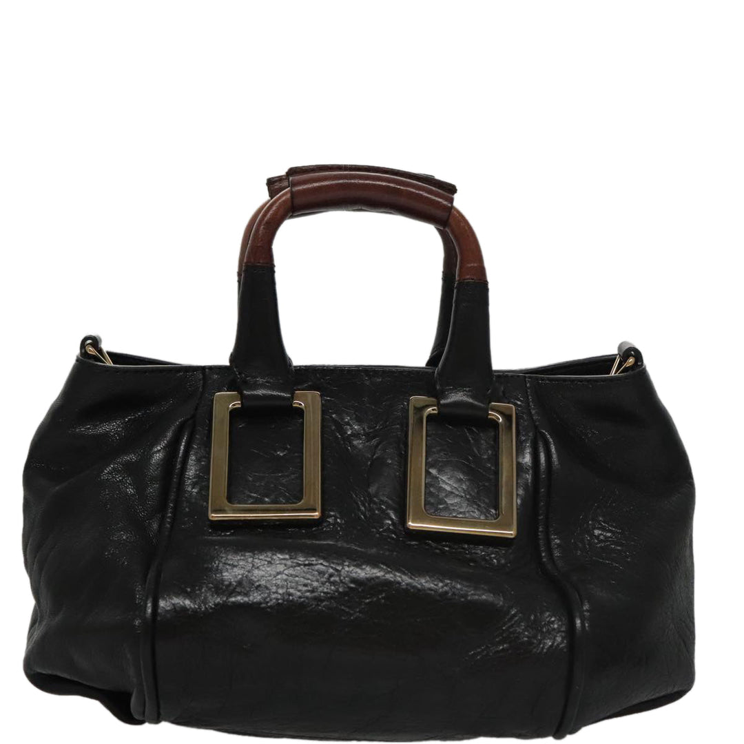Chloe Etel Hand Bag Leather 2way Black Gold yk16356