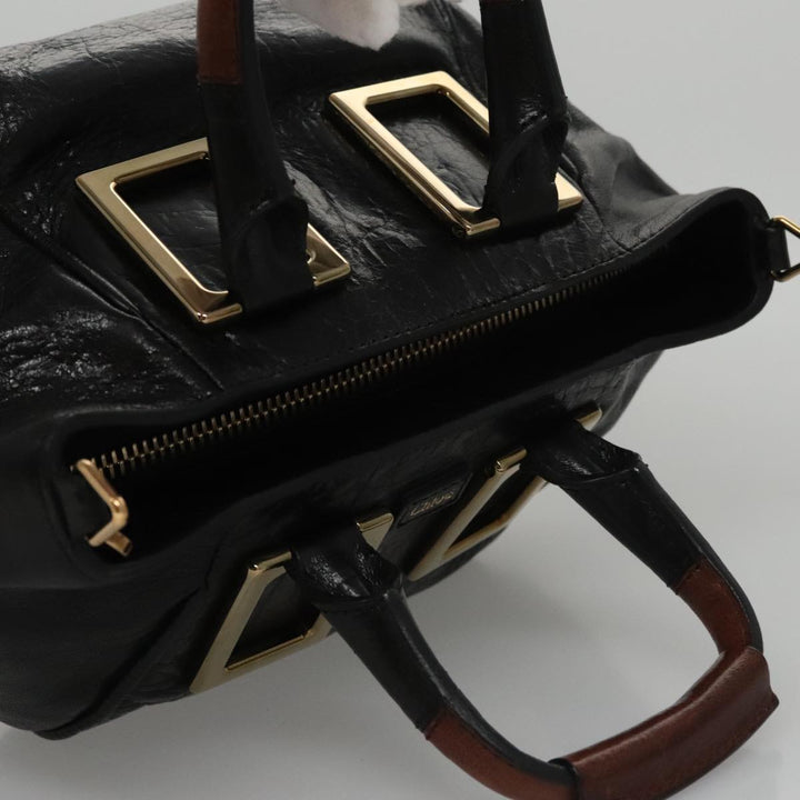 Chloe Etel Hand Bag Leather 2way Black Gold yk16356