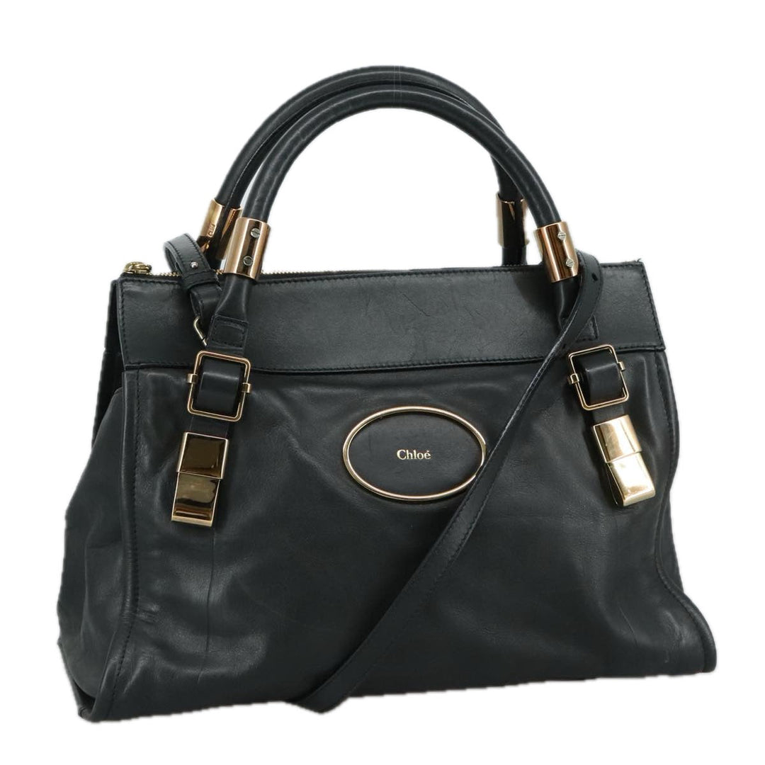 Chloe Victoria Hand Bag Leather 2way Black yk16517