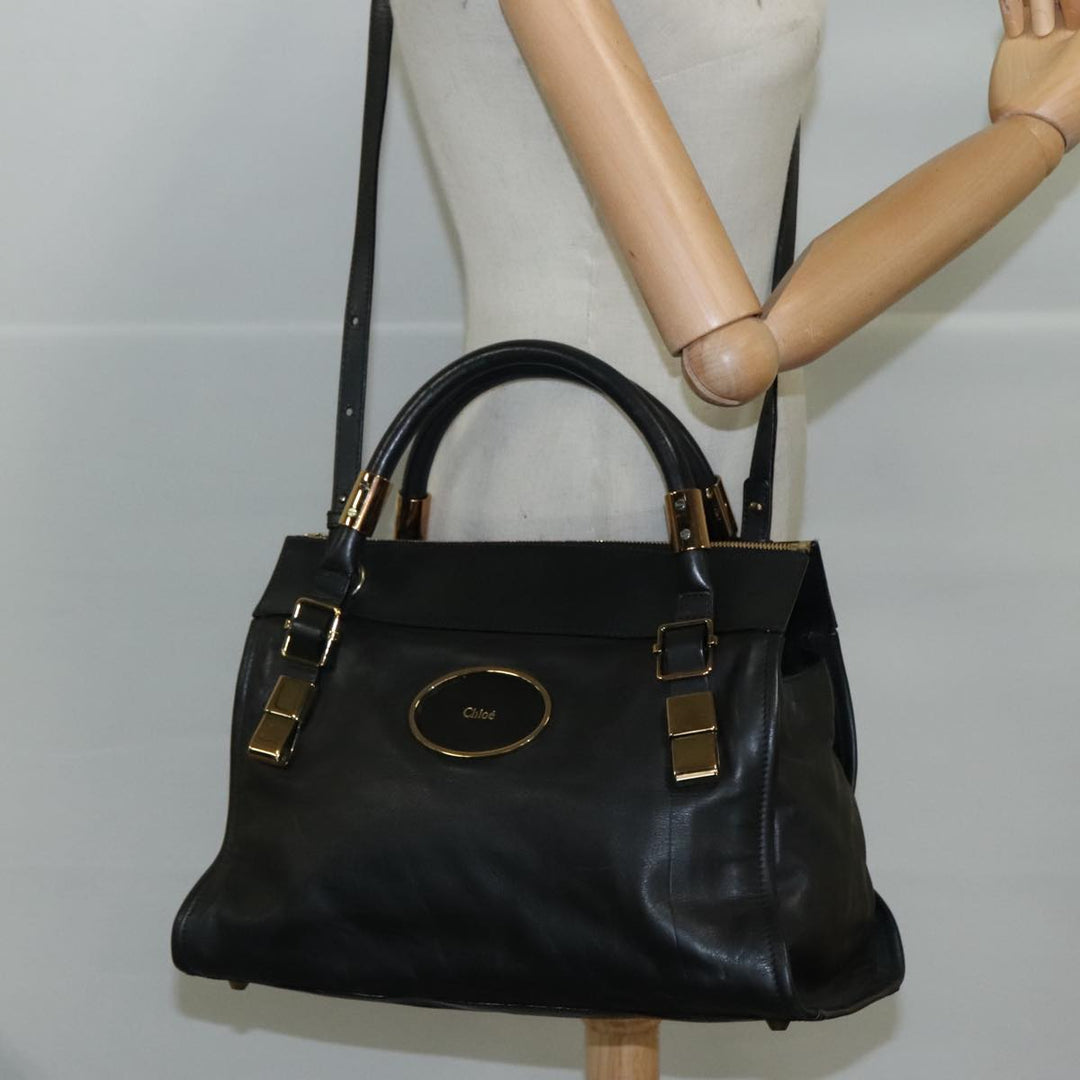 Chloe Victoria Hand Bag Leather 2way Black yk16517