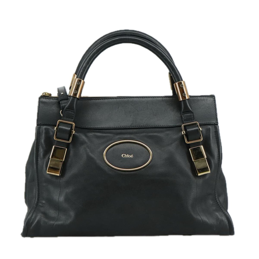 Chloe Victoria Hand Bag Leather 2way Black yk16517