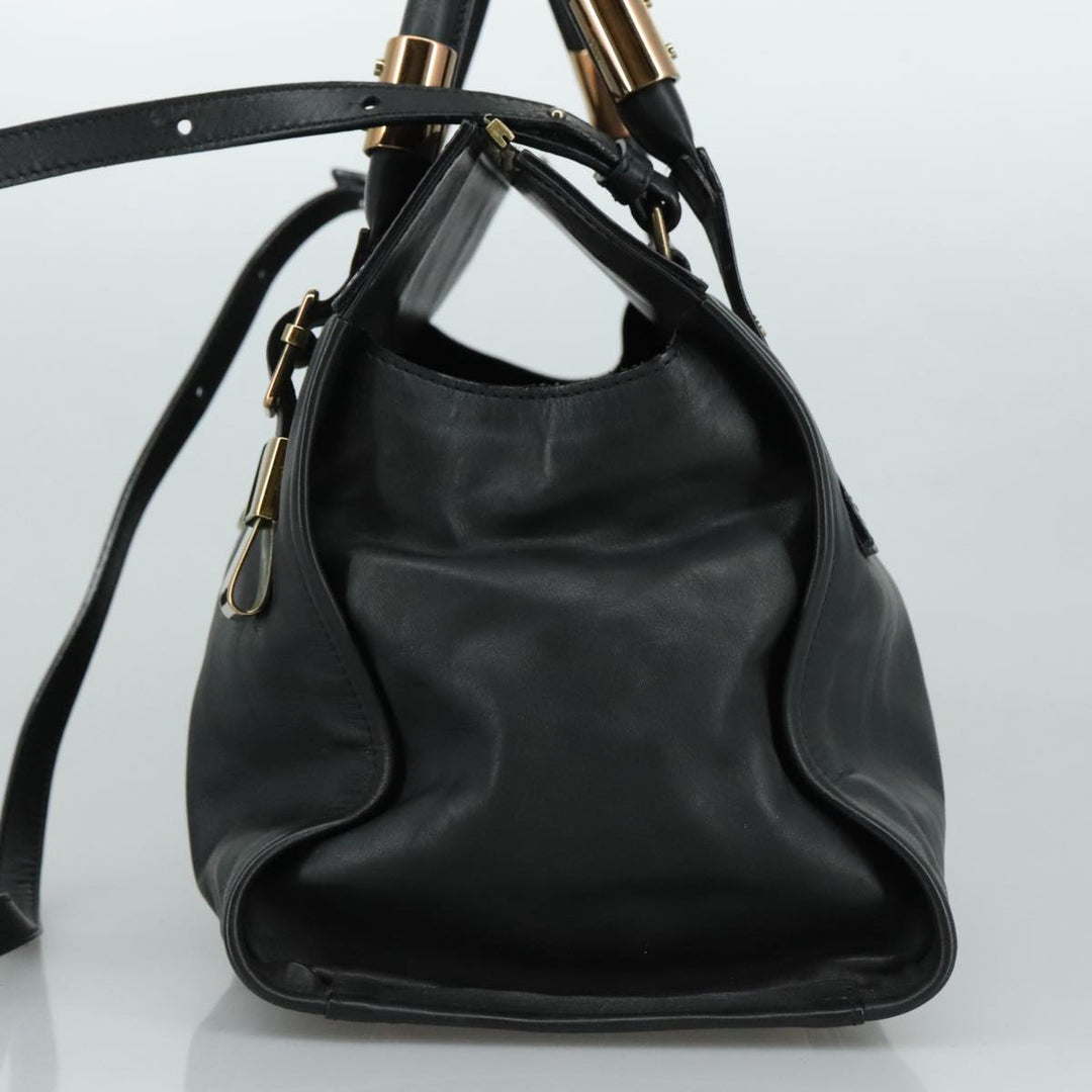 Chloe Victoria Hand Bag Leather 2way Black yk16517