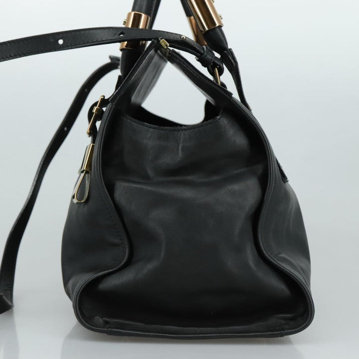 Chloe Victoria Hand Bag Leather 2way Black yk16517