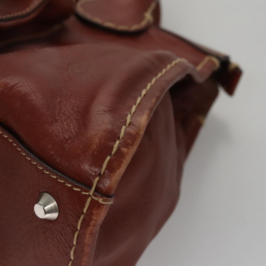 Chloe Edith Hand Bag Leather Brown Silver yk16622