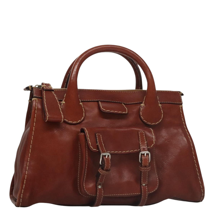 Chloe Edith Hand Bag Leather Brown Silver yk16622