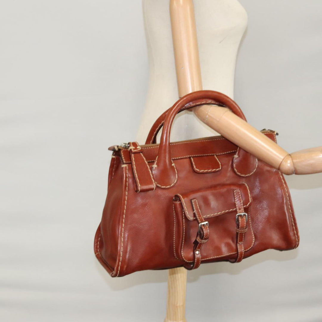 Chloe Edith Hand Bag Leather Brown Silver yk16622