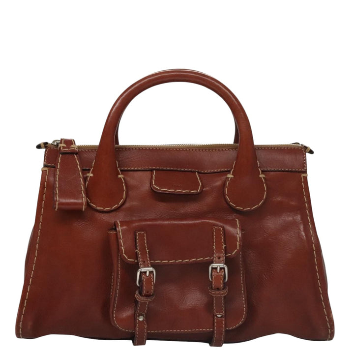 Chloe Edith Hand Bag Leather Brown Silver yk16622