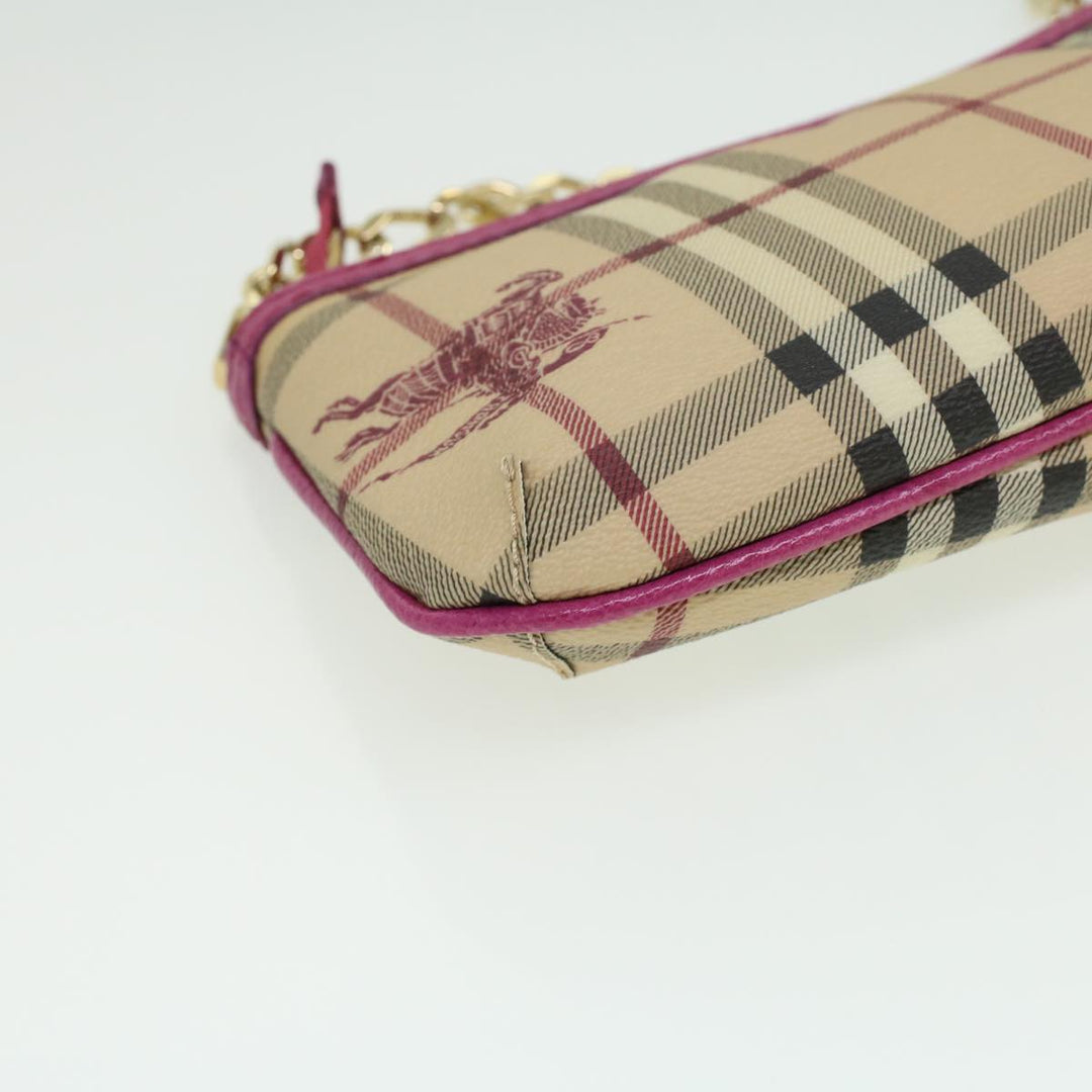 Burberry Nova Check Chain Accessory Pouch PVC Leather Beige Pink Auth yk5442