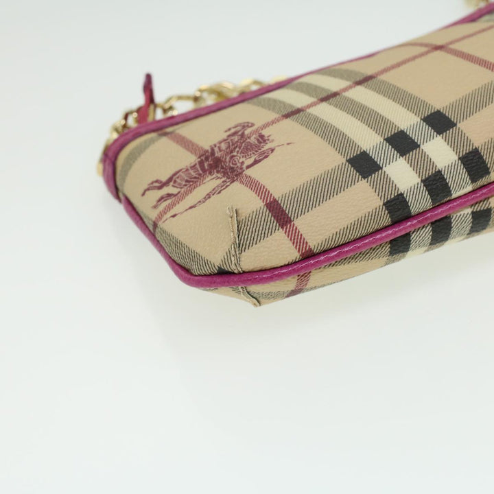 Burberry Nova Check Chain Accessory Pouch PVC Leather Beige Pink Auth yk5442