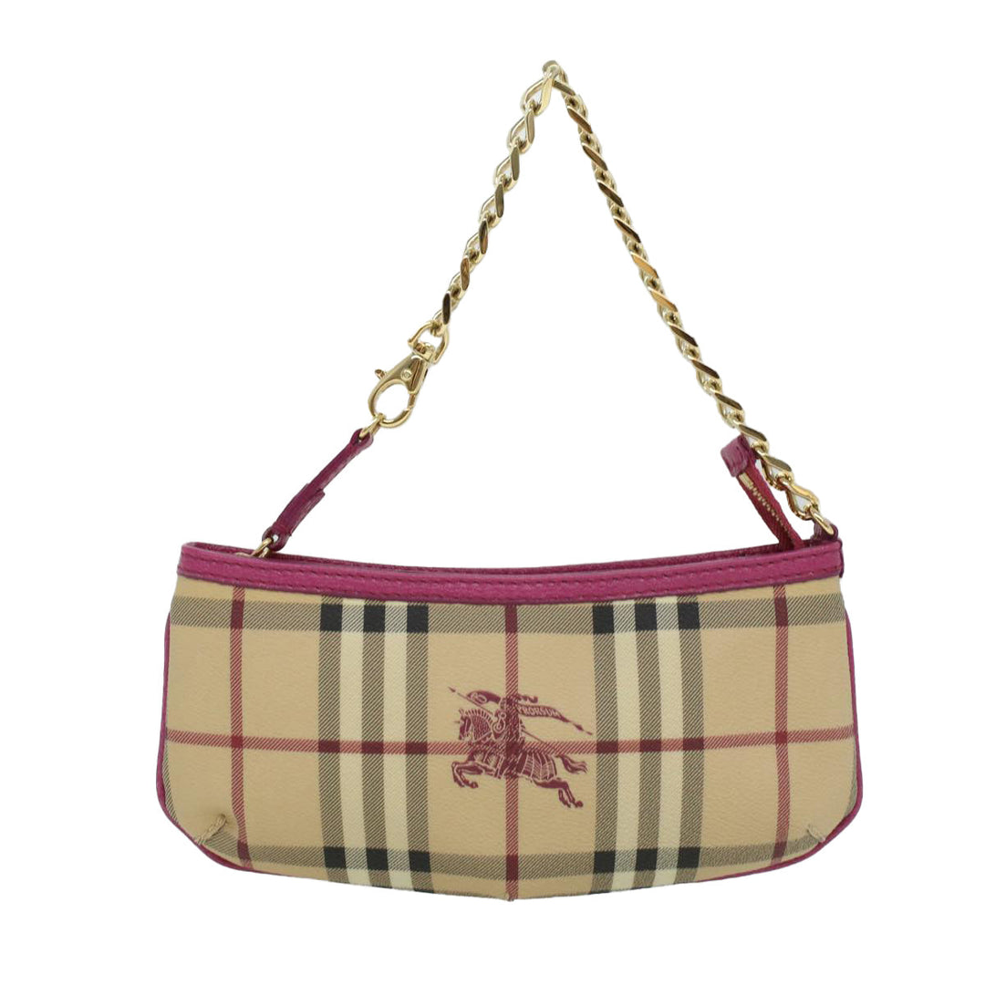 Burberry Nova Check Chain Accessory Pouch PVC Leather Beige Pink Auth yk5442