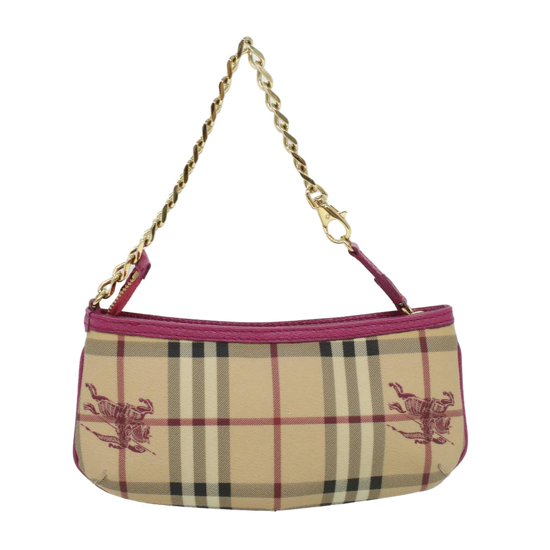 Burberry Nova Check Chain Accessory Pouch PVC Leather Beige Pink Auth yk5442