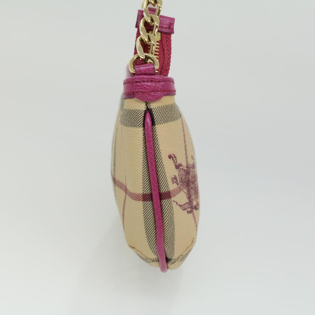Burberry Nova Check Chain Accessory Pouch PVC Leather Beige Pink Auth yk5442