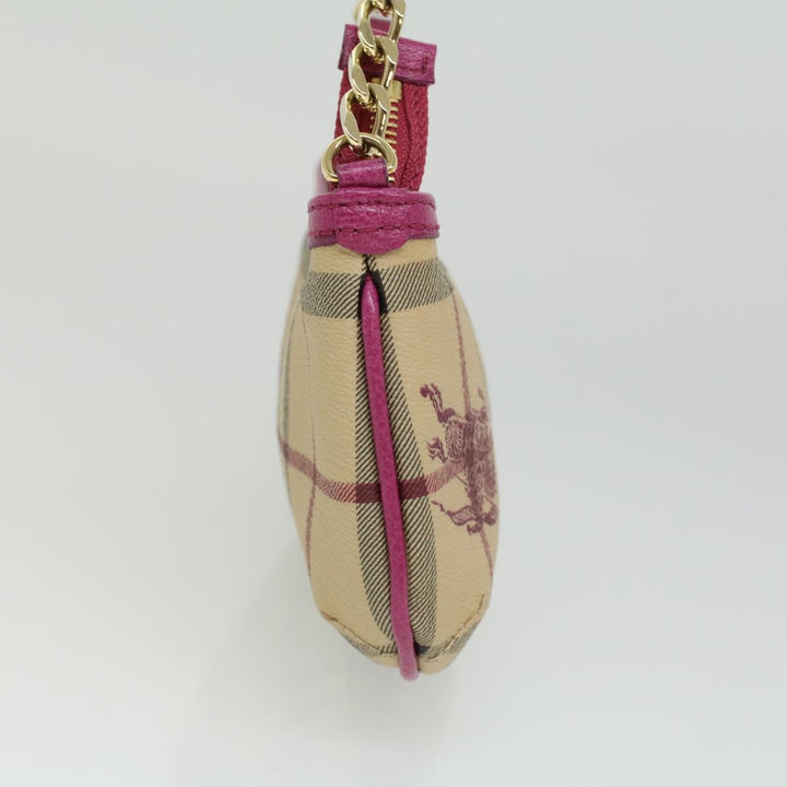 Burberry Nova Check Chain Accessory Pouch PVC Leather Beige Pink Auth yk5442