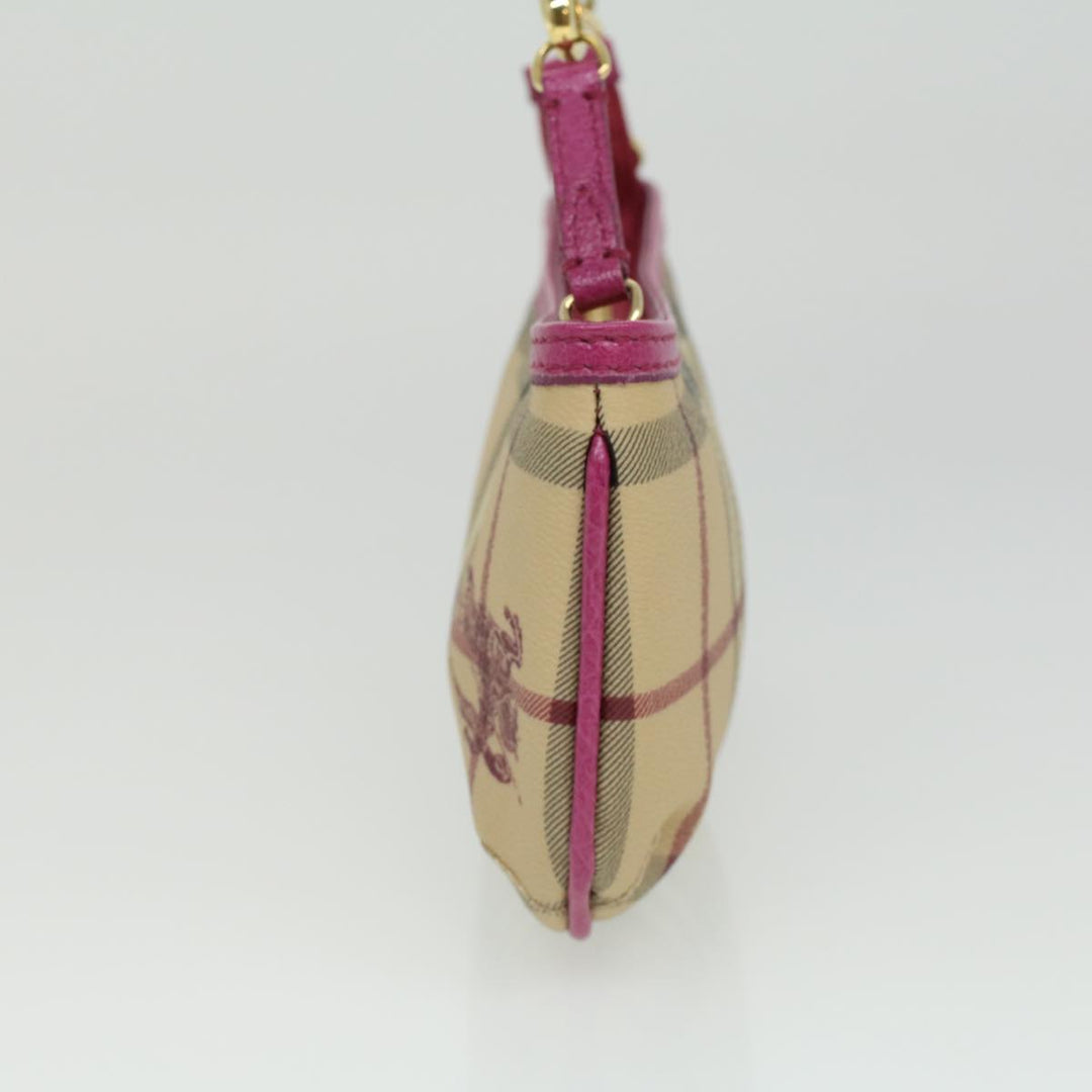 Burberry Nova Check Chain Accessory Pouch PVC Leather Beige Pink Auth yk5442
