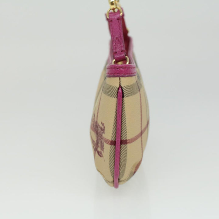 Burberry Nova Check Chain Accessory Pouch PVC Leather Beige Pink Auth yk5442