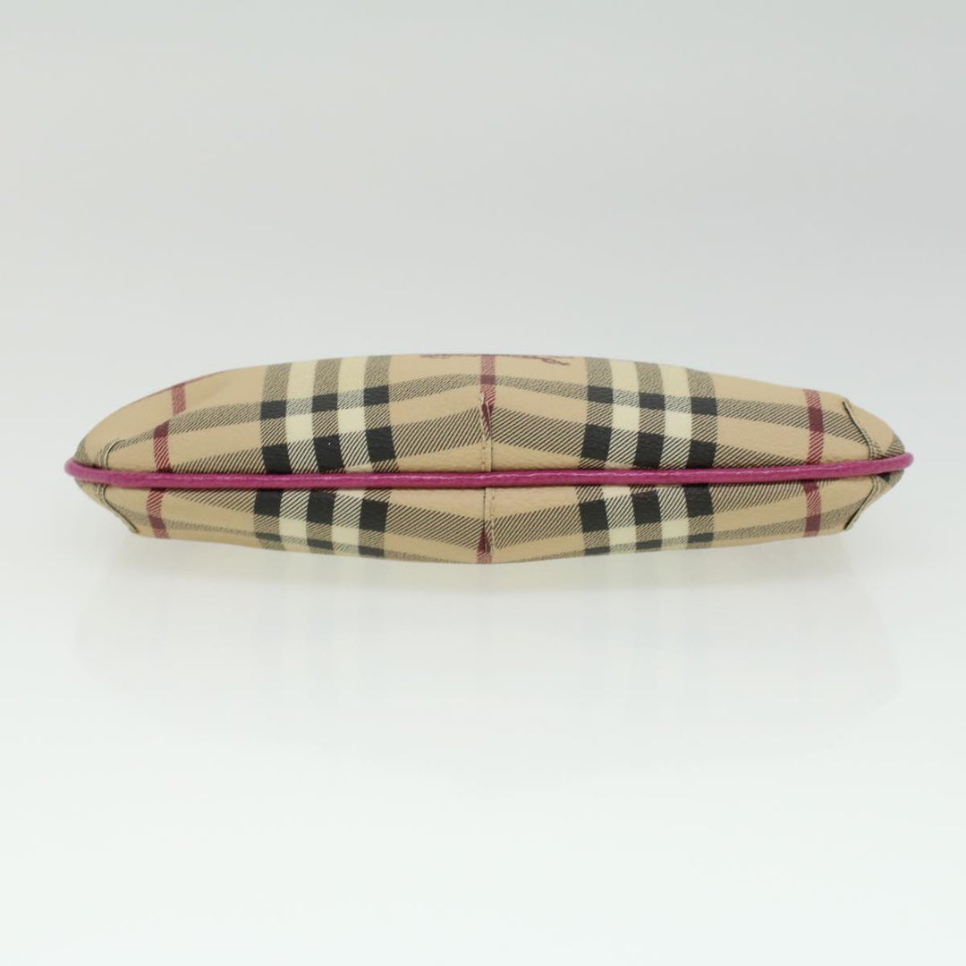 Burberry Nova Check Chain Accessory Pouch PVC Leather Beige Pink Auth yk5442