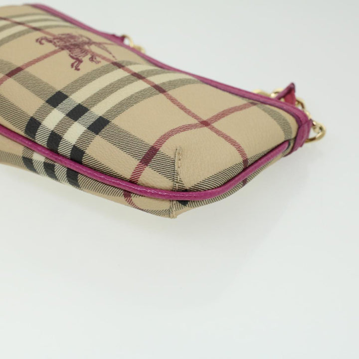 Burberry Nova Check Chain Accessory Pouch PVC Leather Beige Pink Auth yk5442