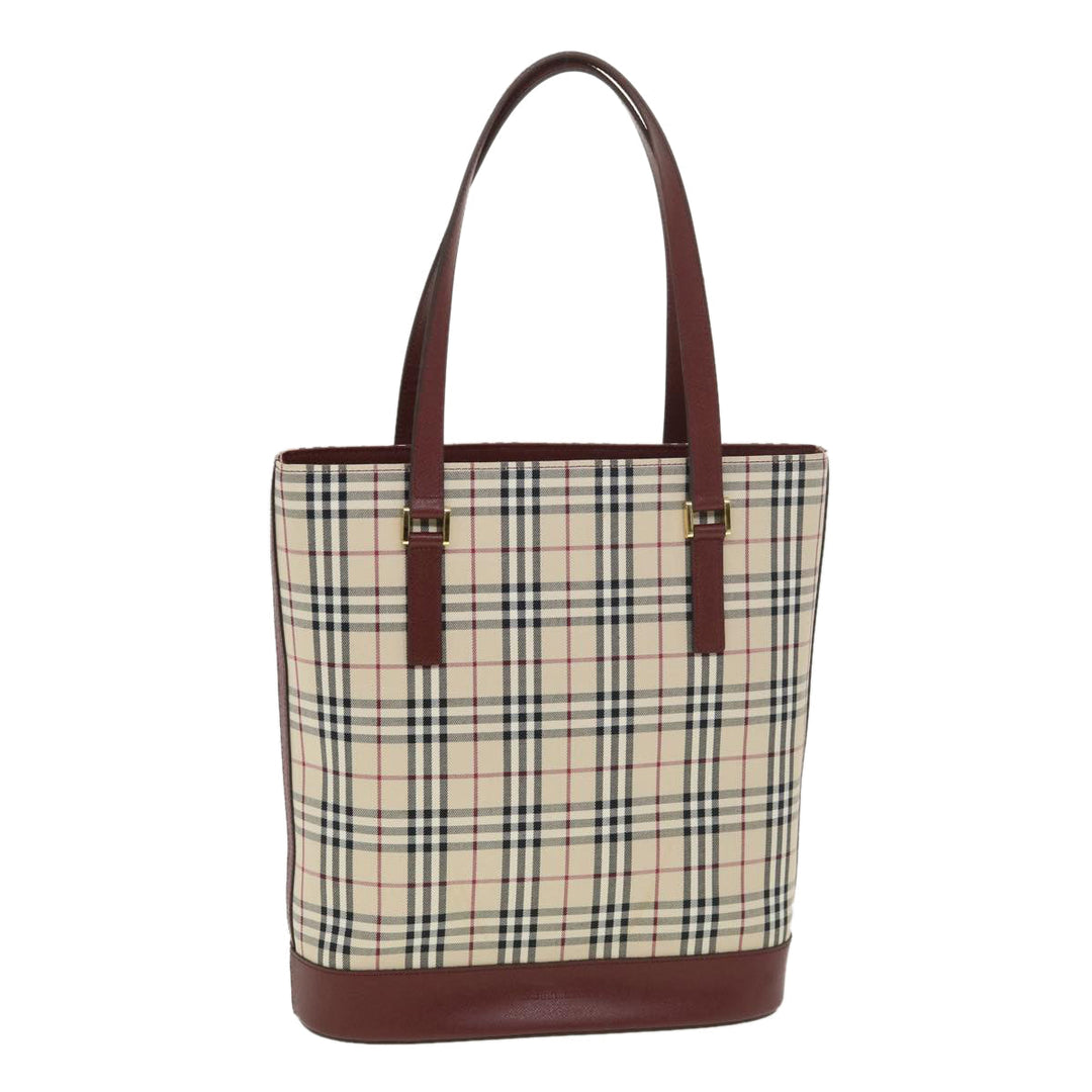 Burberry Nova Check Tote Bag Nylon Beige Auth yk6343