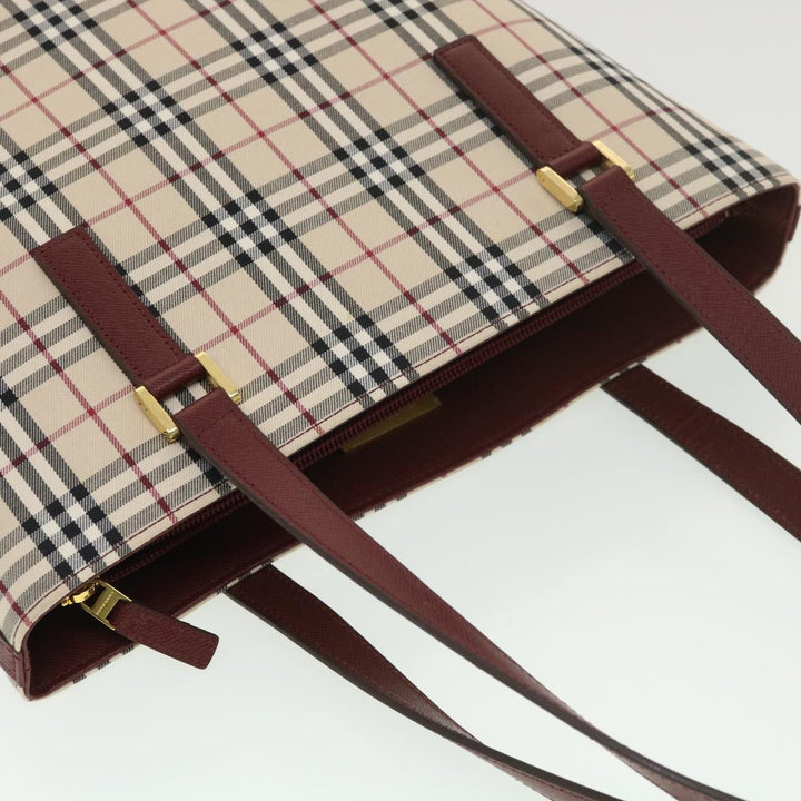 Burberry Nova Check Tote Bag Nylon Beige Auth yk6343