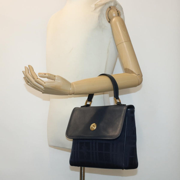 BurberrySs Nova Check Hand Bag Nylon Leather Blue Auth yk7428