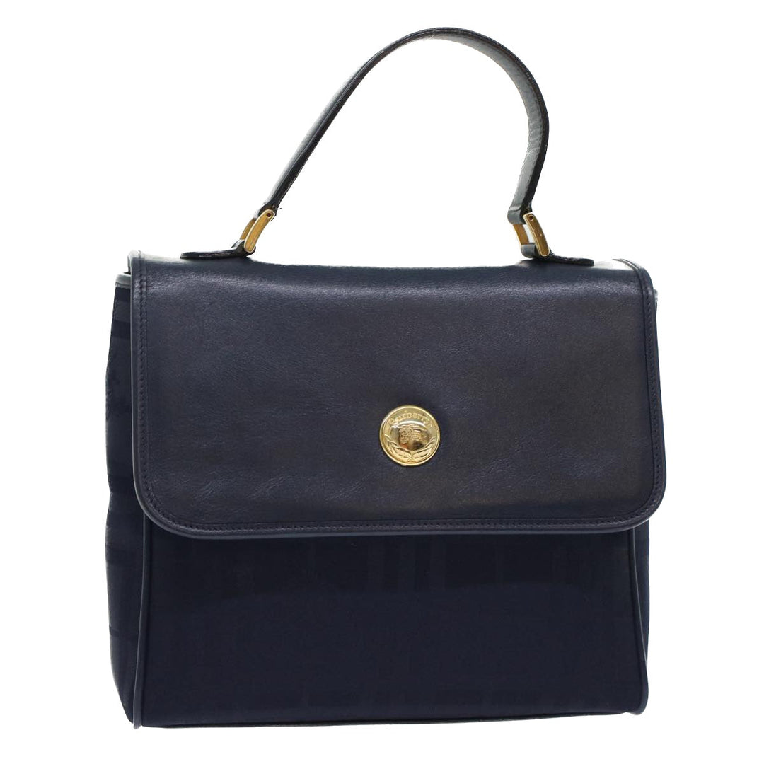 BurberrySs Nova Check Hand Bag Nylon Leather Blue Auth yk7428