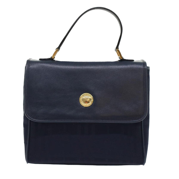 BurberrySs Nova Check Hand Bag Nylon Leather Blue Auth yk7428