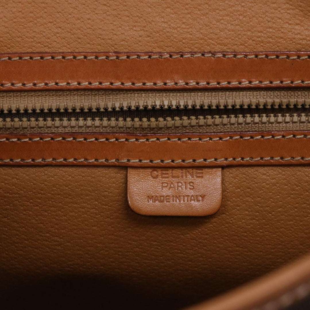 Celine Macadam Canvas Hand Bag PVC Leather Brown 7546B