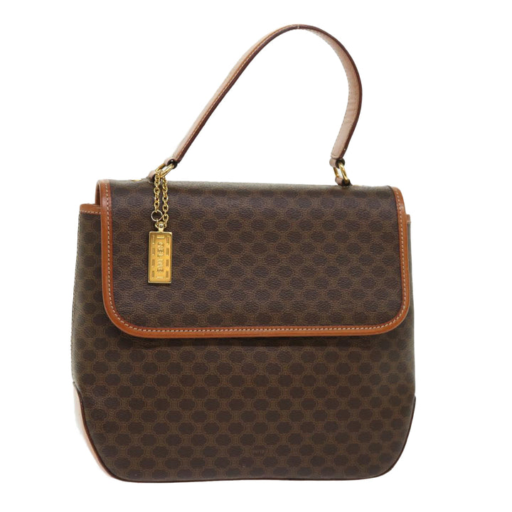 Celine Macadam Canvas Hand Bag PVC Leather Brown 7546B