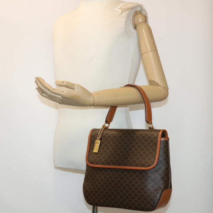 Celine Macadam Canvas Hand Bag PVC Leather Brown 7546B