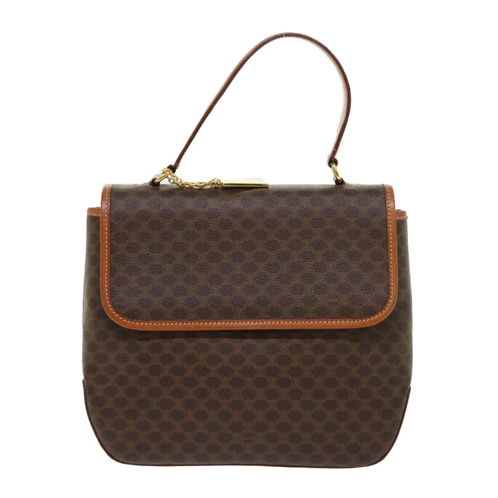 Celine Macadam Canvas Hand Bag PVC Leather Brown 7546B