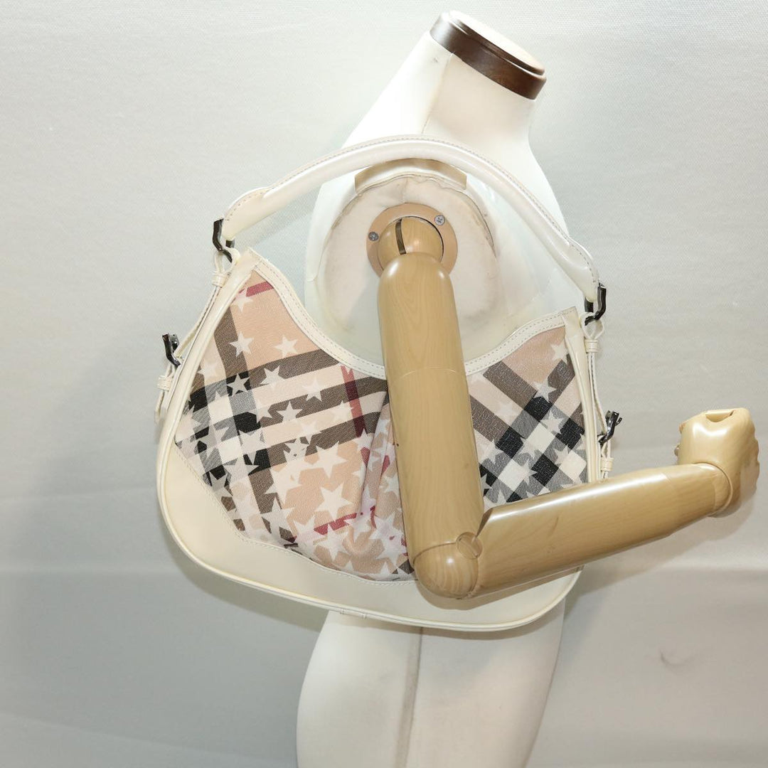 BURBERRY Nova Check Shoulder Bag PVC Leather Beige Auth yk7693B