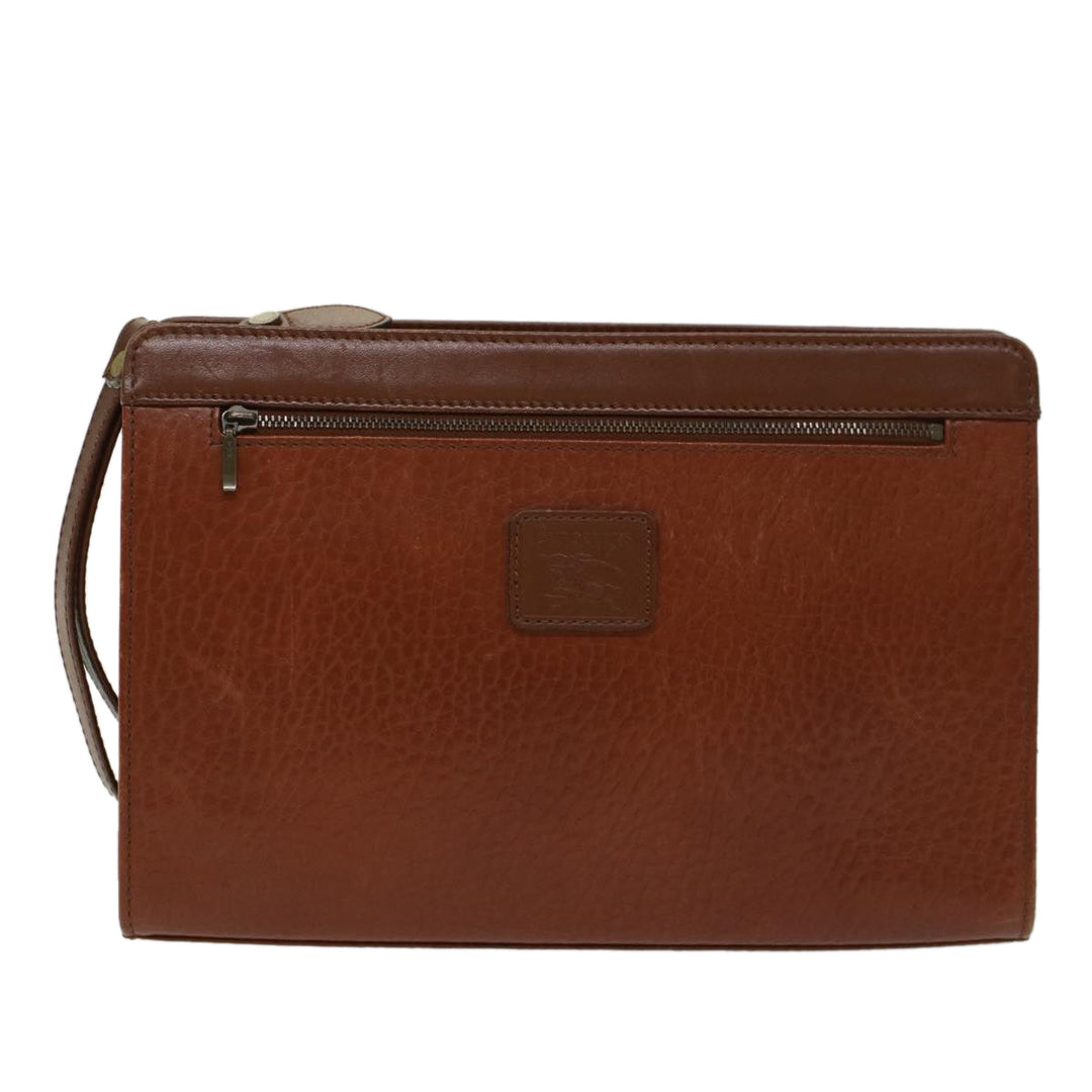 BurberrySs Clutch Bag Leather Brown Auth yk7778