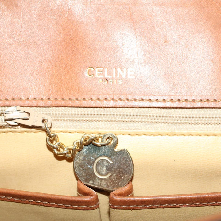 Celine Macadam Canvas Hand Bag PVC Leather 2Set Brown 7839B